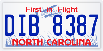 NC license plate DIB8387
