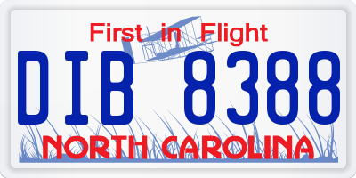 NC license plate DIB8388