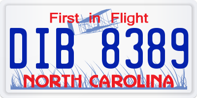 NC license plate DIB8389
