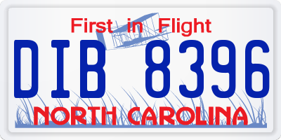 NC license plate DIB8396
