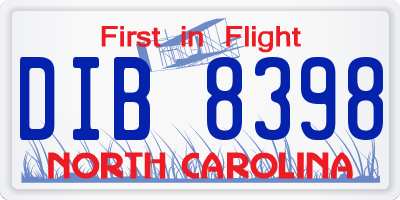 NC license plate DIB8398