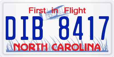 NC license plate DIB8417