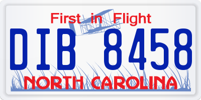 NC license plate DIB8458