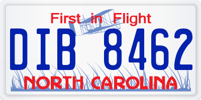 NC license plate DIB8462