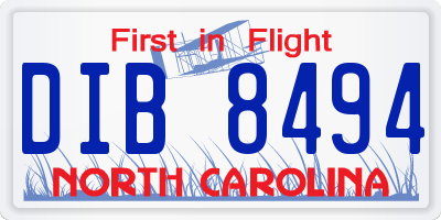NC license plate DIB8494