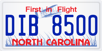 NC license plate DIB8500