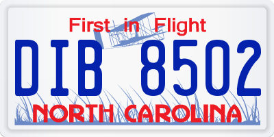 NC license plate DIB8502