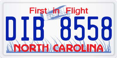 NC license plate DIB8558