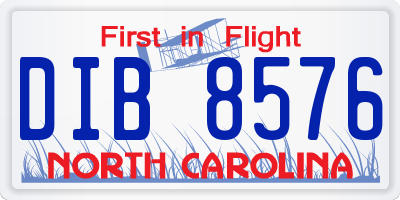 NC license plate DIB8576