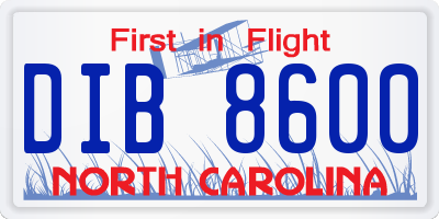 NC license plate DIB8600