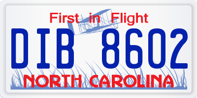 NC license plate DIB8602