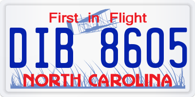 NC license plate DIB8605