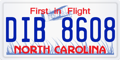 NC license plate DIB8608