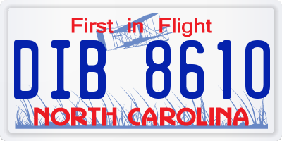 NC license plate DIB8610