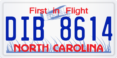 NC license plate DIB8614