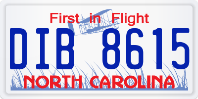 NC license plate DIB8615