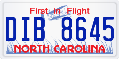 NC license plate DIB8645