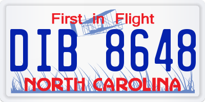 NC license plate DIB8648