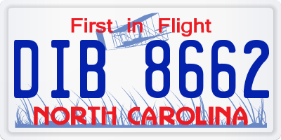 NC license plate DIB8662