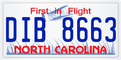 NC license plate DIB8663
