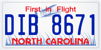 NC license plate DIB8671