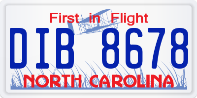 NC license plate DIB8678