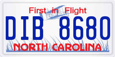 NC license plate DIB8680