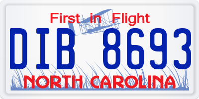 NC license plate DIB8693