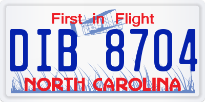 NC license plate DIB8704