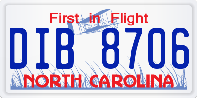 NC license plate DIB8706