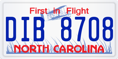NC license plate DIB8708
