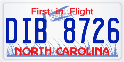 NC license plate DIB8726