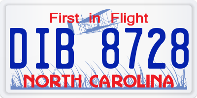 NC license plate DIB8728