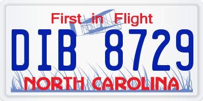 NC license plate DIB8729