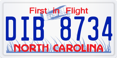 NC license plate DIB8734