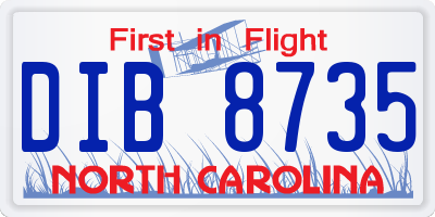 NC license plate DIB8735