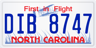 NC license plate DIB8747