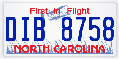 NC license plate DIB8758