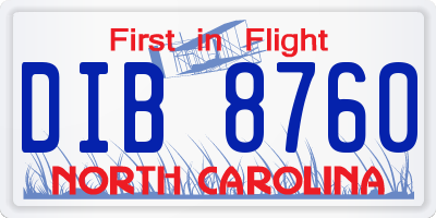 NC license plate DIB8760