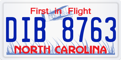NC license plate DIB8763