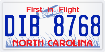 NC license plate DIB8768
