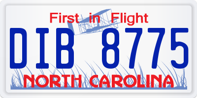 NC license plate DIB8775