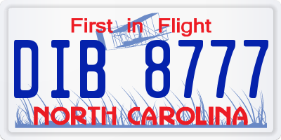 NC license plate DIB8777