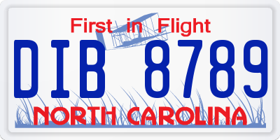NC license plate DIB8789