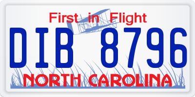 NC license plate DIB8796