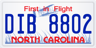 NC license plate DIB8802