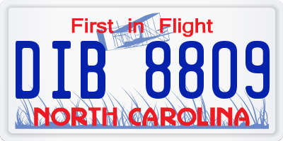 NC license plate DIB8809