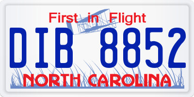 NC license plate DIB8852