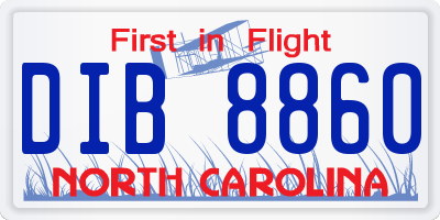 NC license plate DIB8860