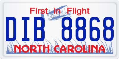 NC license plate DIB8868